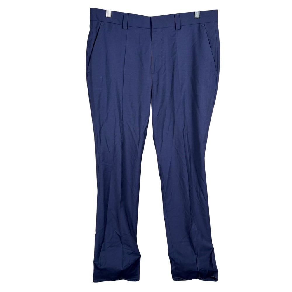 HUGO Dress Pants Mens 34W Navy Blue Performance Super-Flex Responsible Wool NEW